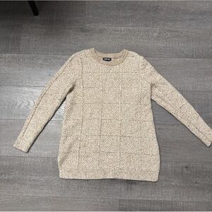 Lands' End Textured Beige Crew Neck Sweater